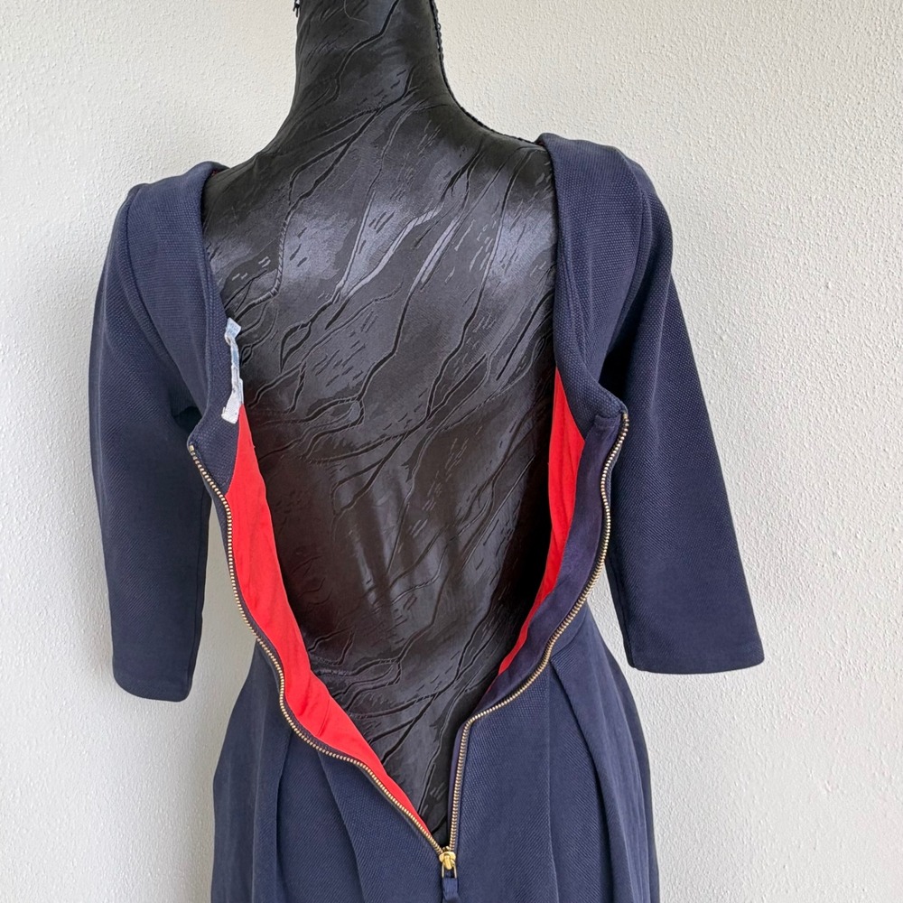 Boden‎ Fit & Flare Dress 3/4 Sleeve Pleated Back Zip, Women US 6R Navy Blue - Picture 5 of 11